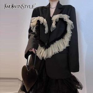 Casual Patchwork malha blazer para mulheres entalhadas manga longa hit cor soltas blazers feminino primavera estilo moda estilo 210524