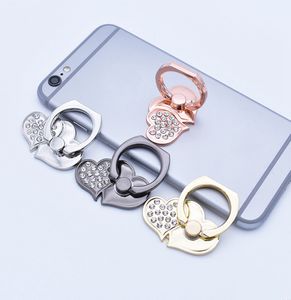 phone holder Diamond-encrusted heart-shaped double love metal ring buckle back mobile phone universal 360 rotating stand