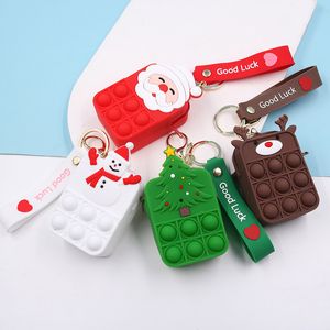 Christmas Fidget Toys Key Chains Cartoon Animal Design Mouse Dinasour Santa Claus Tree Pop Its Mini Bubbles Purse Sensory Puzzle Cases Wallet Coin Bags Keychain Gift