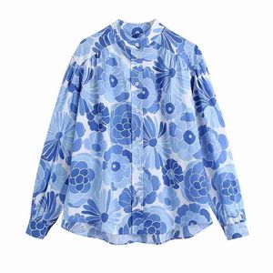 PUWD Oversize Kobiety Turn-Down Collar Bluzka Wiosna Jesień Moda Damska Chińska Styl Luźna Koszula Kobieta Drukowana Top 210522