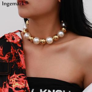 High Quality Punk Cuban Acrylic Chunky Chain Women Baroque Pearl White Big Beaded Link Necklace Jewelry Steampunk Men
