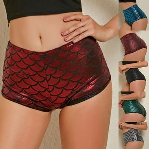 Kvinnors poldans Booty Shorts Taille Candy Kleur Lakleer Sexig klubbkläder Micro Vis Schaal Perlage Mini Korte Mujer