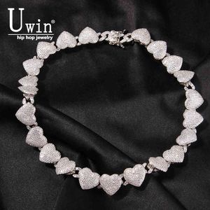 Uwin Heart Choker With 9mm Cuban Chain Micro Paved Iced Out Cubic Zirconia Luxury Bling Charm Vintage Short Necklace X0509