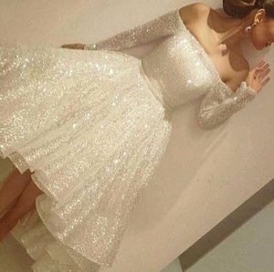 2021 sparkling Sequined Prom Dress ribbon Ruffle A-line With Long Sleeve Sexy party Homecoming Dresses