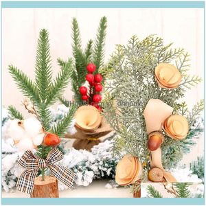 Decorações Festivas Suprimentos Home Garden25cm Árvore de Natal artificial com bagas vermelhas pinho cone férias mesa decoração doméstica sm