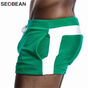 Seobean Homens Homewear Shorts Sexy Low Cintura Algodão Super Macio Com Confortável Casa Masculina Calcinha Boxer Shorts Casual Calças Curtas 210330