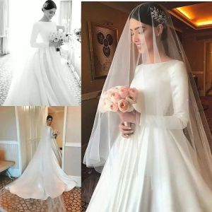 2022 Long Sleeves Wedding Dresses Bridal Gown A Line Scoop Neck Custom Made Sweep Train Plus Size Dubai Arabic Covered Buttons Back Vestido De Novia 403 403