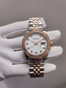 Clássico Novas Mulheres Relógios Aço Inoxidável Branco Mãe de Pérola Dials Senhoras Safira Mecânica de Safira Mecânica Impermeável 36mm