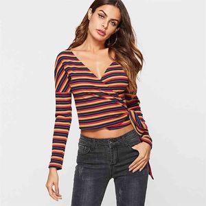 1women Spring Knitted Blouse and Tops Women Waffle Bow Loose Long Sleeve Knit Tunic Shirt Lady Sexy V-neck Shirts 210514