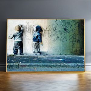 Nursery Kids Boys Scrawl Wall Art Sparring Kanfastryck Banksy Graffiti för vägginredning Abstrakt affisch och tryck