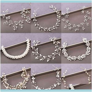 Headbands Hair Jewelrypearl Rhinestone Wedding Aessories For Women Bride Tiara Headband Jewelry Sier Color Hairband Drop Delivery 7Vhcn