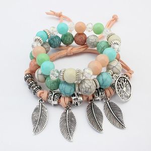 Wholesale leaf beads resale online - Beaded Strands Clothing Accessories Tree Of Life Leaf Multi layer Womens Bracelet Female Handmade Glass Beaded For Women Cuff Jewelry
