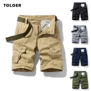 Summer Shorts Men Casual Cargo Pants Mid-waist Cotton High-quality Mens Solid Color Breathable Denim 210714