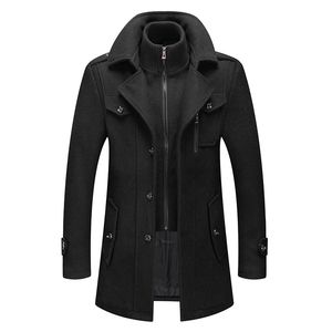 Solid Winter Trench Coats Men Casual Thick Wool Single Breasted Warm Mens Jacket Oversized Overcoat Woolen Double Collar Jackets 210524