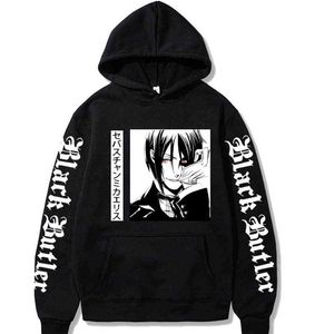 Japonya Anime Siyah Butler Baskı Erkekler Hoodies Kazak Hip Hop Streetwear Kazak Hoody H1227