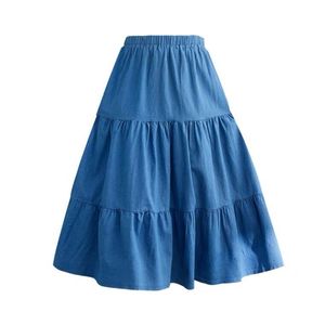 Plus Size Pants 2021 Spring Summer Vintage Ruffled Pleated Jeans Skirt Women's Long High Waist Denim Skirts 5xl 6xl 7xl