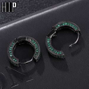 Small Colorful Bling Round Zircon Hoop Earring Micro Paved Iced Out Rhinestone Copper Stud Thin Hoops Hip Hop Jewelry