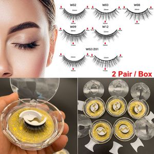 2 Pair Self Adhesive False Eyelashes Soft Eyelash Glue Free Waterproof Natural Fluffy Wispy Curled Volume Thick Reusable lashes Kit Eye Makeup Tools