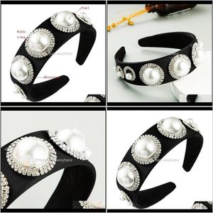 Head Bands Takı Damla Teslimatı 2021 Retro Avrupa ve Amerikan Saç Bandı Kadınlar Rhinestone Büyük İnci Gelin Bant Abartılı Kadın Saç