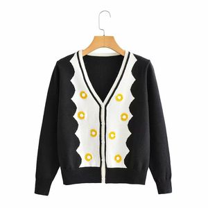 HSA Knitted Women Cardigan Long Sleeve Harajuku Embroidery Chic Button Cardigans Female Elegant Sweater Coat 210417