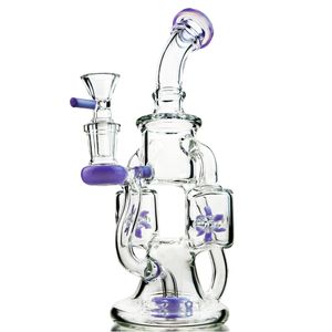 9 Inch Glass Bong Band Hookah Tube Heady Gree Purple Bongs Double Recycler 14mm Female Joint Water Pipes Propeller Percolater Oil Dab Rigs
