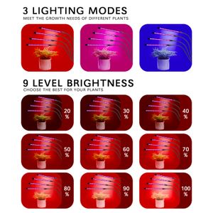 Full Spectrum LED Grow Lights 110*80*620mm Tube 5W 10W 15W 20W Customizable with 9 Dimming Leves and 360 Degree Flexible for Indoor Vegetable Plant Seeding