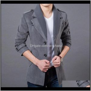 Wool Blends Outerwear & Mens Clothing Apparel Drop Delivery 2021 Antunm Winter Fashion Woolen Coats Men Long Slim Jackets Male Overcoat Knitt