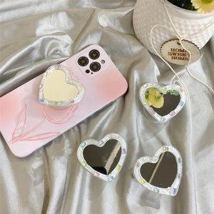 Cute Heart Shape Makeup Folding Portable Cell Phone Holders Mirror Multi Angle Adjustable Desktop Mobile Mounts Stand