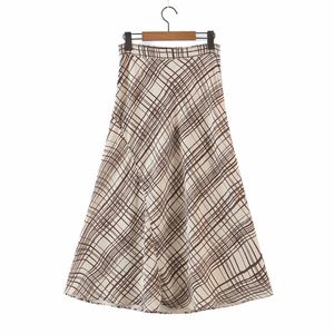 Puwd Slim Kobiety Wysokiej Talii Spódnica Lato Moda Ladies Szyfonowa Dorywczo Kobiet Retro Plaid Calf Ołówek Spódnica 210427