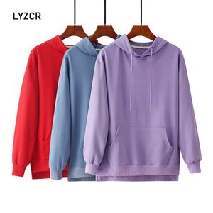 Lyzcr Oversized Hoodie Sweatshirts Women Purple Hooded Sweatshirt för långärmad hoodies pullover höst toppar 210805