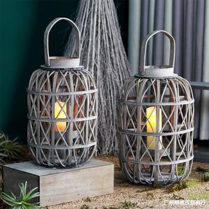 Titulares de vela vintage tecer handmade velho rattan oco material de madeira candelero grandes velas