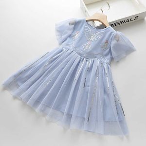 Girls Dress Summer New Cartoon Butterfly Sequin Yarn Girls Round Neck Sleeveless Kids Girls Clothing Q0716