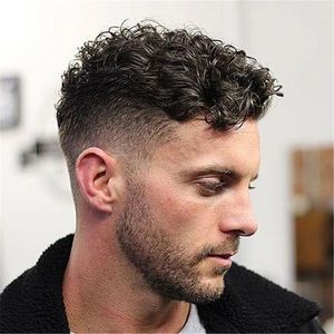 100％リミー人間の髪20mmカーリーメンズタッピングウィッグスキンベースインドヘアピースユニット交換システム