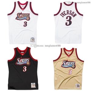 Stitched Allen Iverson Jersey S XL Mitchell Ness Mesh Hardwoods Classics retro basketball jerseys Men Women Youth