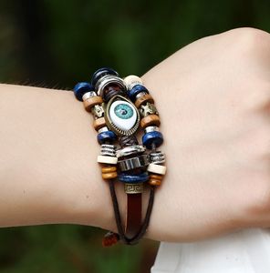 Wholesale 30pcs Bracelet Handmade Turkish Evil Eye Multilayer Leather Man Woman Bronze Charm Jewelry Bangle 2021