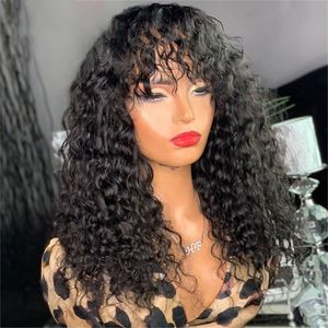 Brazilian Water Wave Human Hair No Lace bob Wigs With Bangs Full Machine Made Remy Fringe For Women