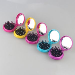 Folding Air Bag Comb with Mirror Compact Pocket Size Portable Travel Hair Brush Cosmetic Mirror Head Massager Relax 600 pcs