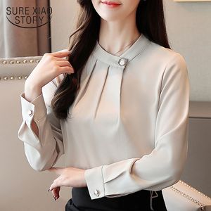 Coreano sólido elegante primavera camisas femininas manga comprida chiffon mulheres tops e blusas senhoras 8363 50 210510