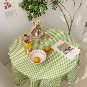 INS Korean Style Hipster Plaid Tablecloth Macarons Color Girl's Heart Lace Side Dining Cushion Tea Picnic Cloth 210724