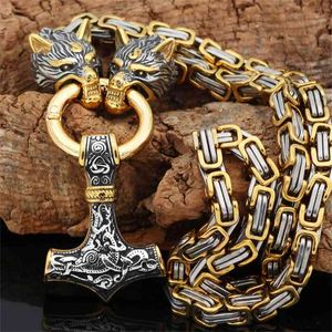 Nordic Celtic Wolf Mens Necklace Viking Head Stainless Steel Pendant scandinavian Rune Accessories norse Amulet Jewelry 210721