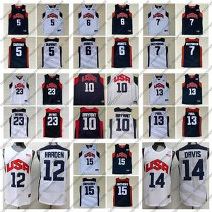 Vintage Basketball 2012 Team USA Trikot Kevin 5 Durant LeBron 6 James 12 Harden Russell 7 Westbrook Chris 13 Paul Deron 8 Williams Anthony 23 Davis Größe S-2XL