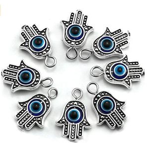 Antique Silver Gold Fatima Symbol Charms Hamsa Hand 13x20mm with Blue Hamsa Evil Eye Pendant for DIY Necklace Bracelet Jewelry Making Wholesale