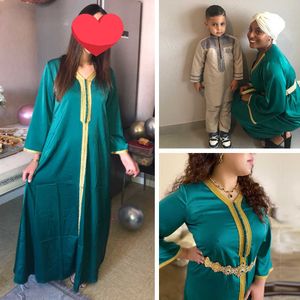 Siskakia Arabic Dresses for Women Fall 2020 Golden Ribbon Patchwork V Neck Long Sleeve Maxi Dress Muslim Turkish Clothing Satin Y0706
