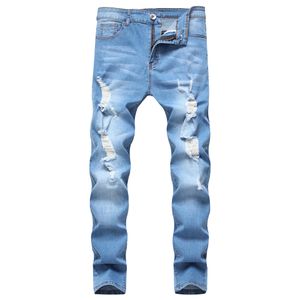 Męskie spodnie w dużych rozmiarach Distressed Destroyed Dżinsy dla dorosłych Wąskie spodnie Projektanci Ripped Skinny Stretch Baggy Denim