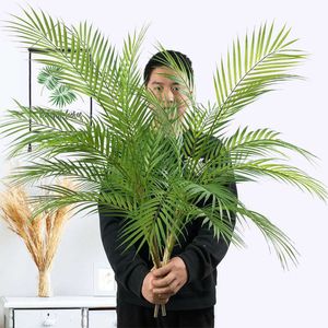 80-98cm Stora konstgjorda Palm Tropiska Växter Fake Monstera Tall Potted Tree Plast Löv För Hem Bröllop Utomhus Inredning 210624