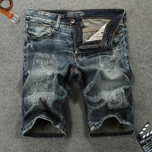 Ly verão moda vintage designer homens jeans retro azul escuro destruído denim shorts hip hop algodão curto 2idw