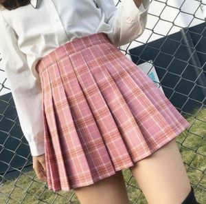 Kobiety Mini Spódnice Moda Plaid / Pure Color Girl Cheerleading Miniskirt College Style Student Plised Japanese Uniform Spódnica