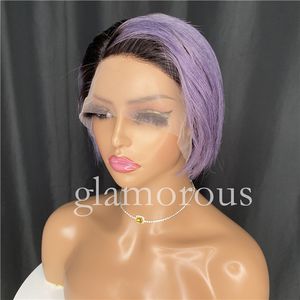 13x1 Transparent Lace Part Short Pixie Cut Wigs Brazilian Indian human hair For Women Straight Side Part Bob Wig