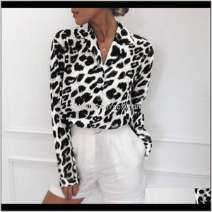 Skjortor Kvinna Toppar och Blusar Kvinnor Longsleeved Casual Leopard Print VNeck Chiffon Shirt Plus Storlek 3XL Feminin Blus 8CTX 0QMLI
