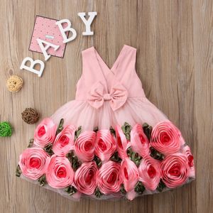 Ins Lolita Toddler Girls Flowers Dress Fairy Kids Princess Party with Bows on The Back Sleeveless Fashion Summer 210529